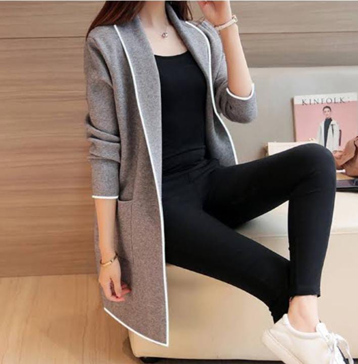 Women lapel casual long  fleece coat