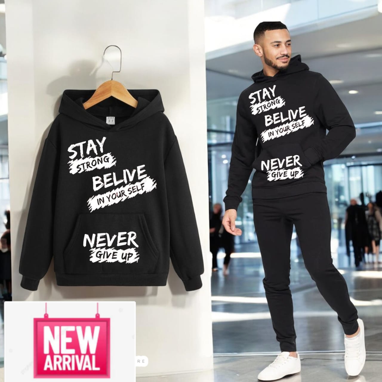 Never give up Black Sweatshirt Tracksuit